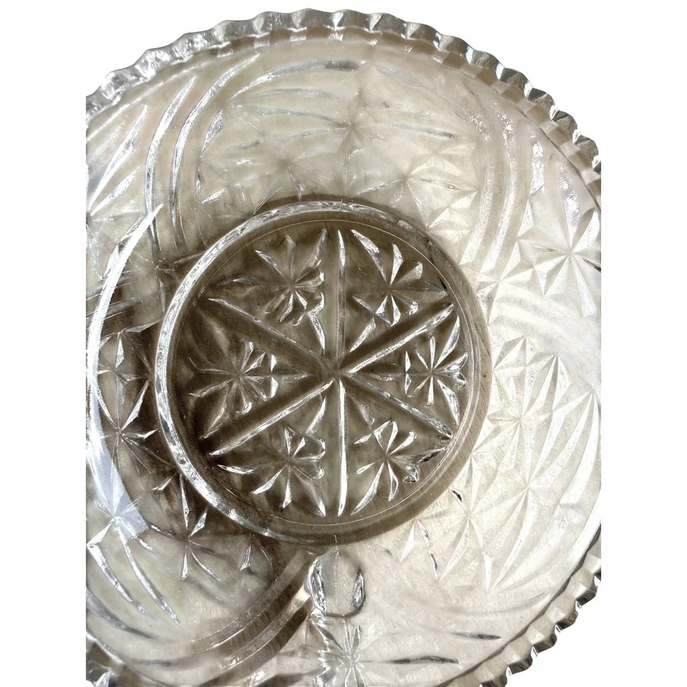 Vintage Pressed Glass Candy Dish Starburst Handle Grandmillennial